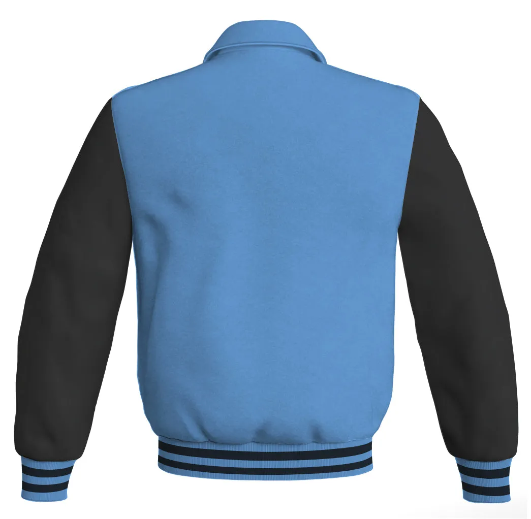 Luxury Bomber Classic Jacket Sky Blue Body and Black Leather Sleeves