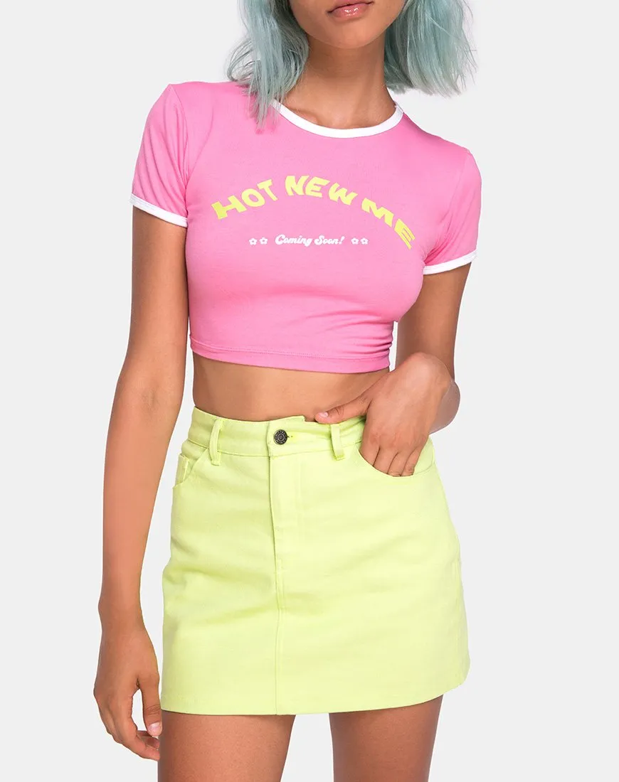 Mandita Crop Top in Bright Pink with Hot New Me Text  X Top Girl