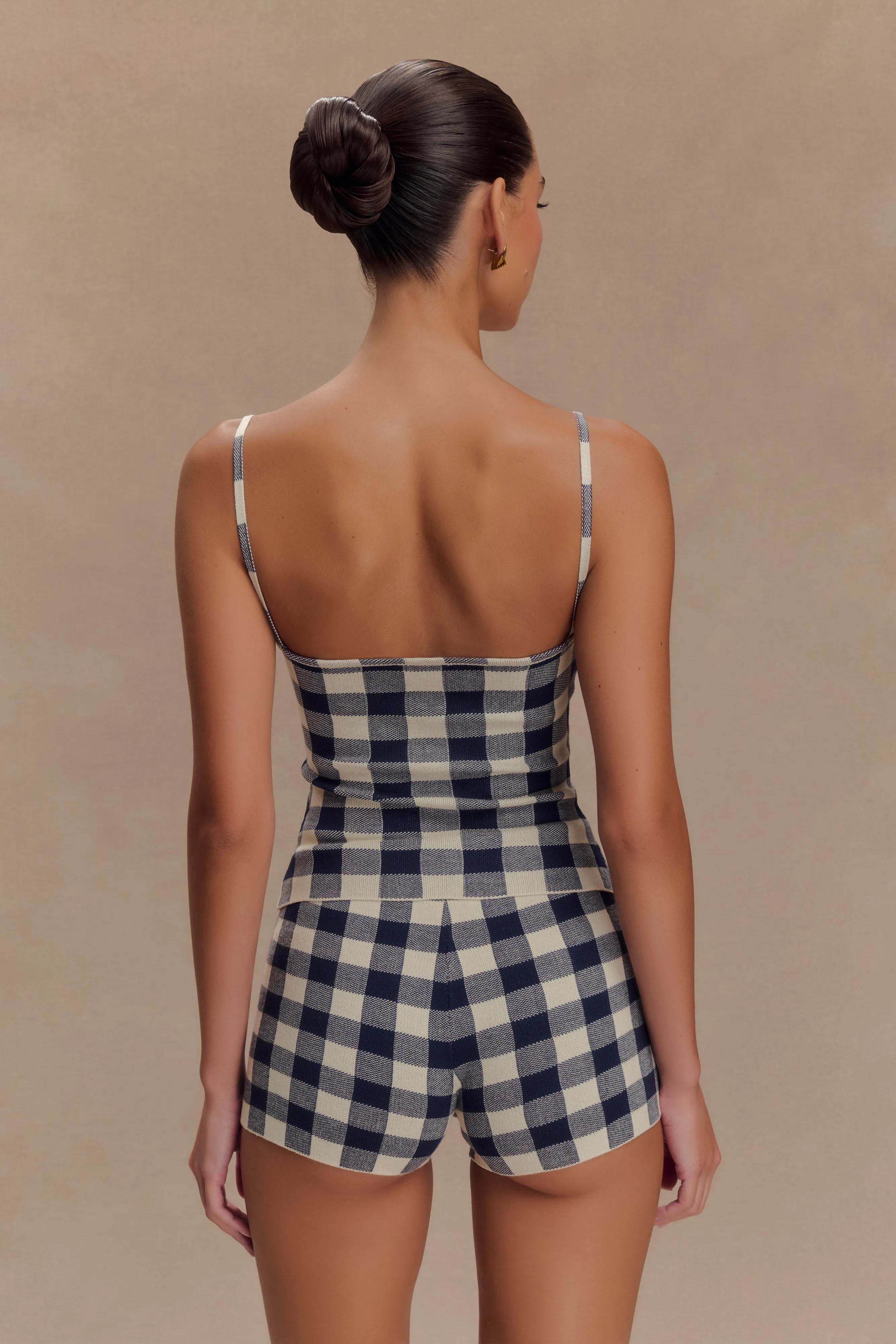 Marcie Knit Short - Navy Gingham