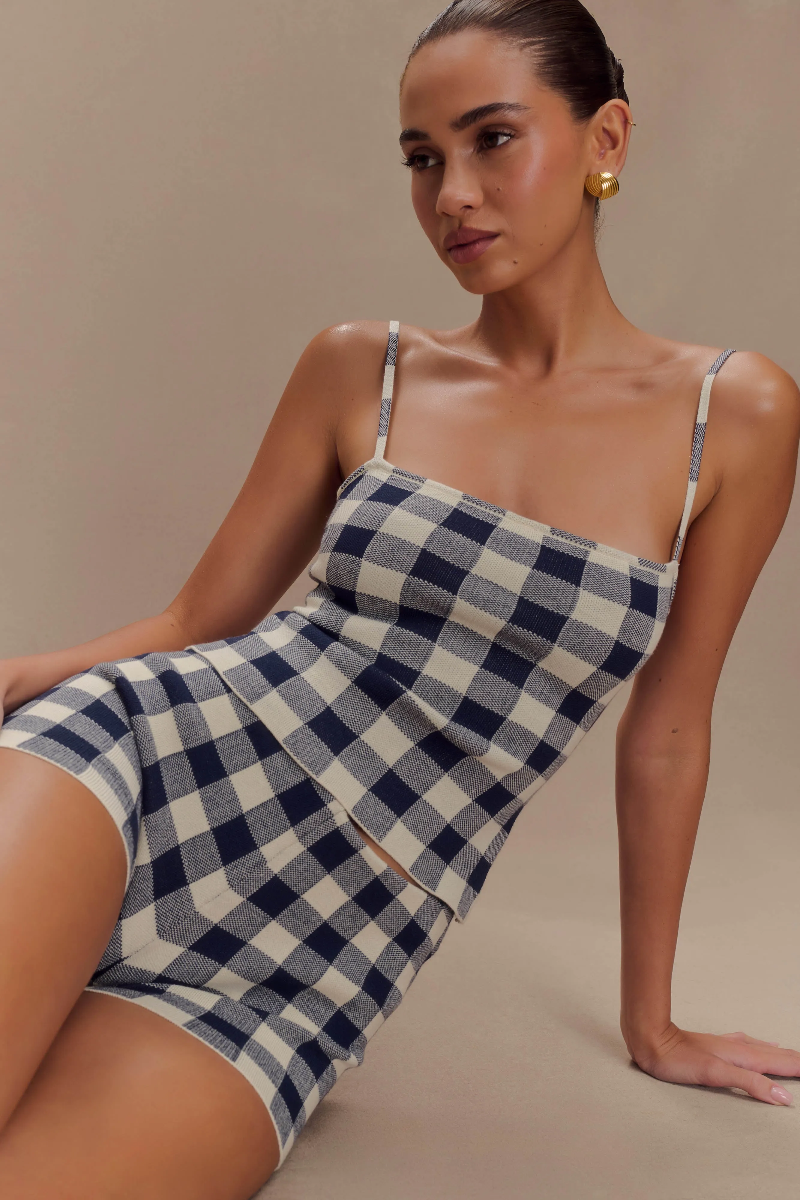 Marcie Knit Short - Navy Gingham