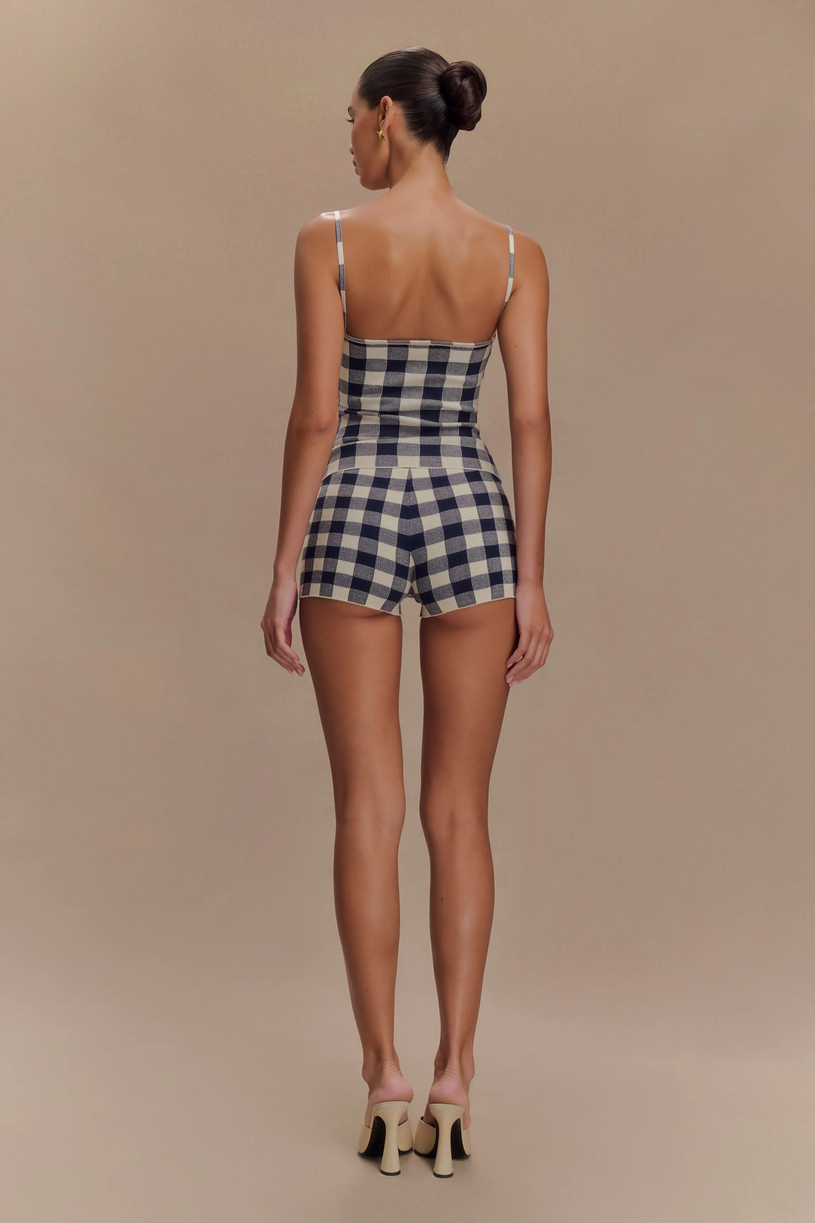 Marcie Knit Short - Navy Gingham