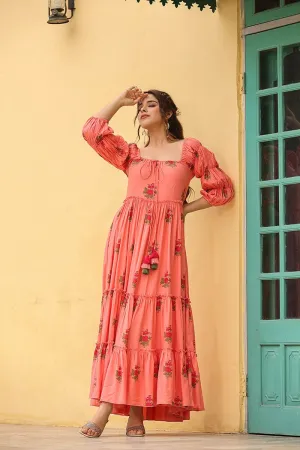 Masakali Peach Tiered Long Dress