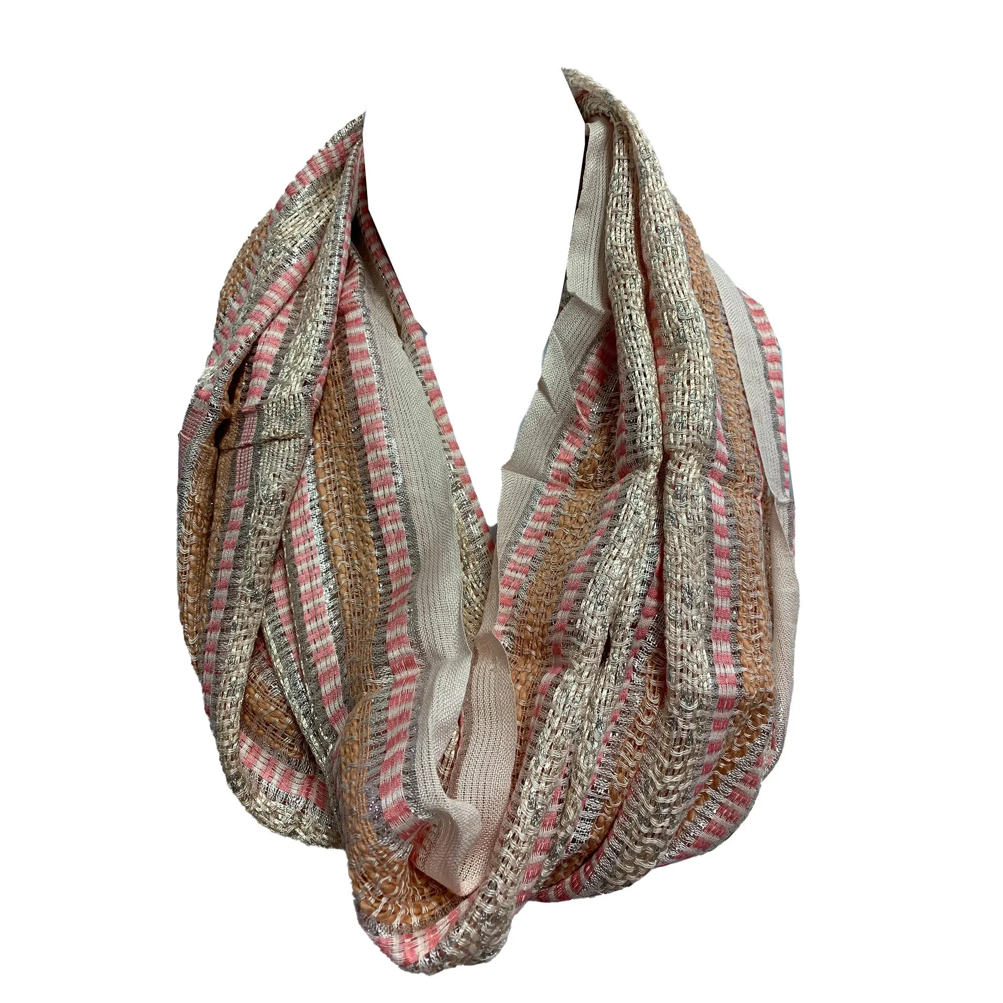 Mauve Pink Shimmering Silver Plaid Infinity Scarf - Unisex Trendy Fashion Accessory JK146