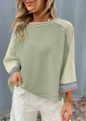 Meadow Mist Green Waffle Knit Raglan Top