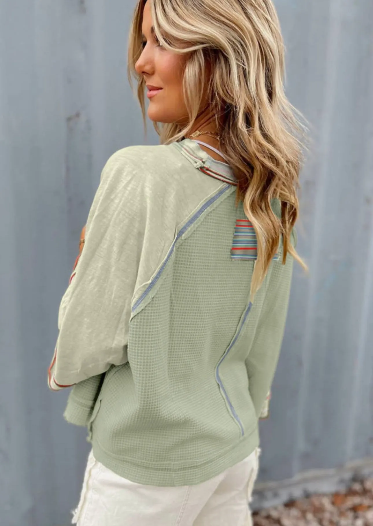 Meadow Mist Green Waffle Knit Raglan Top