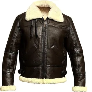 Men's Brown Classic Aviator B3 Bomber Genuine Sheepskin Leather Jacket