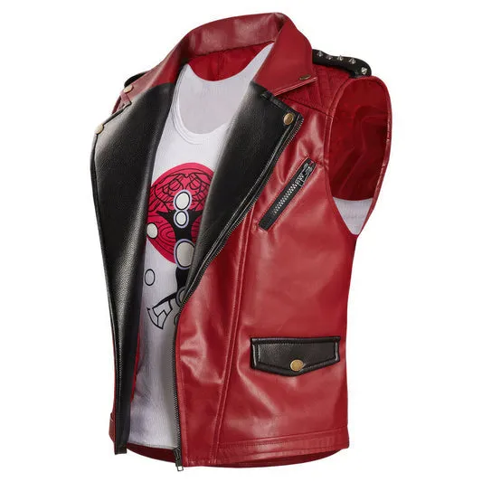 Men's Red Punk Genuine Sheepskin leather Vest Coat