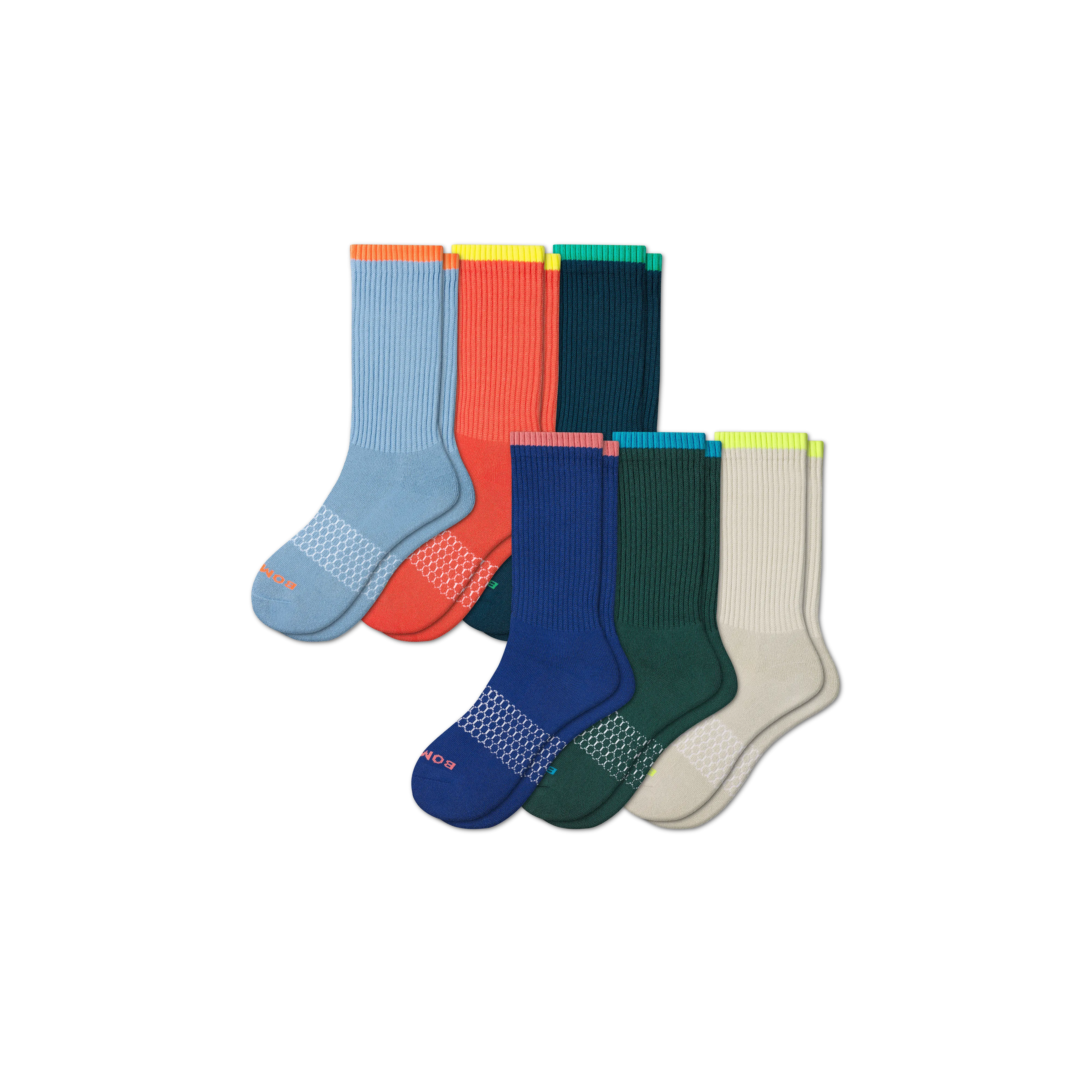 Men's Solid Neon Tipping Calf Sock 6-Pack