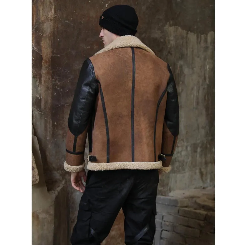 Men's Two Tone B3 RAF Flying Aviator Sheepskin Leather Jacket