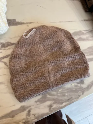 METALLIC KNIT HAT TAUPE