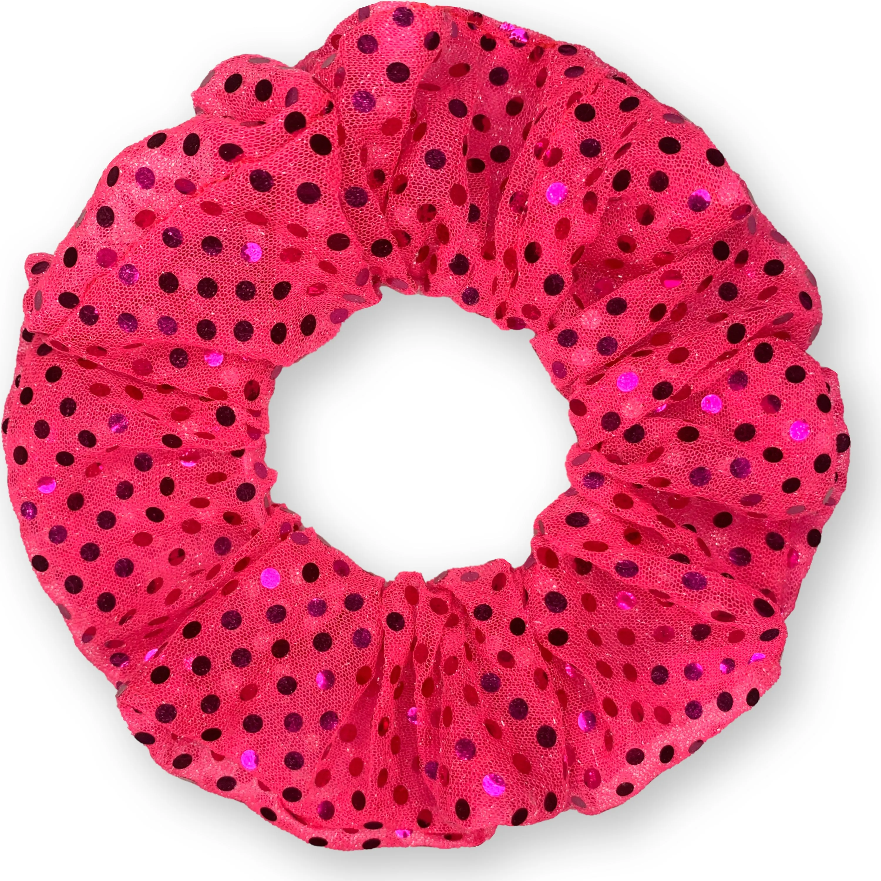 Metallic Sequin Scrunchies Available in 3 Sizes Neon Pink