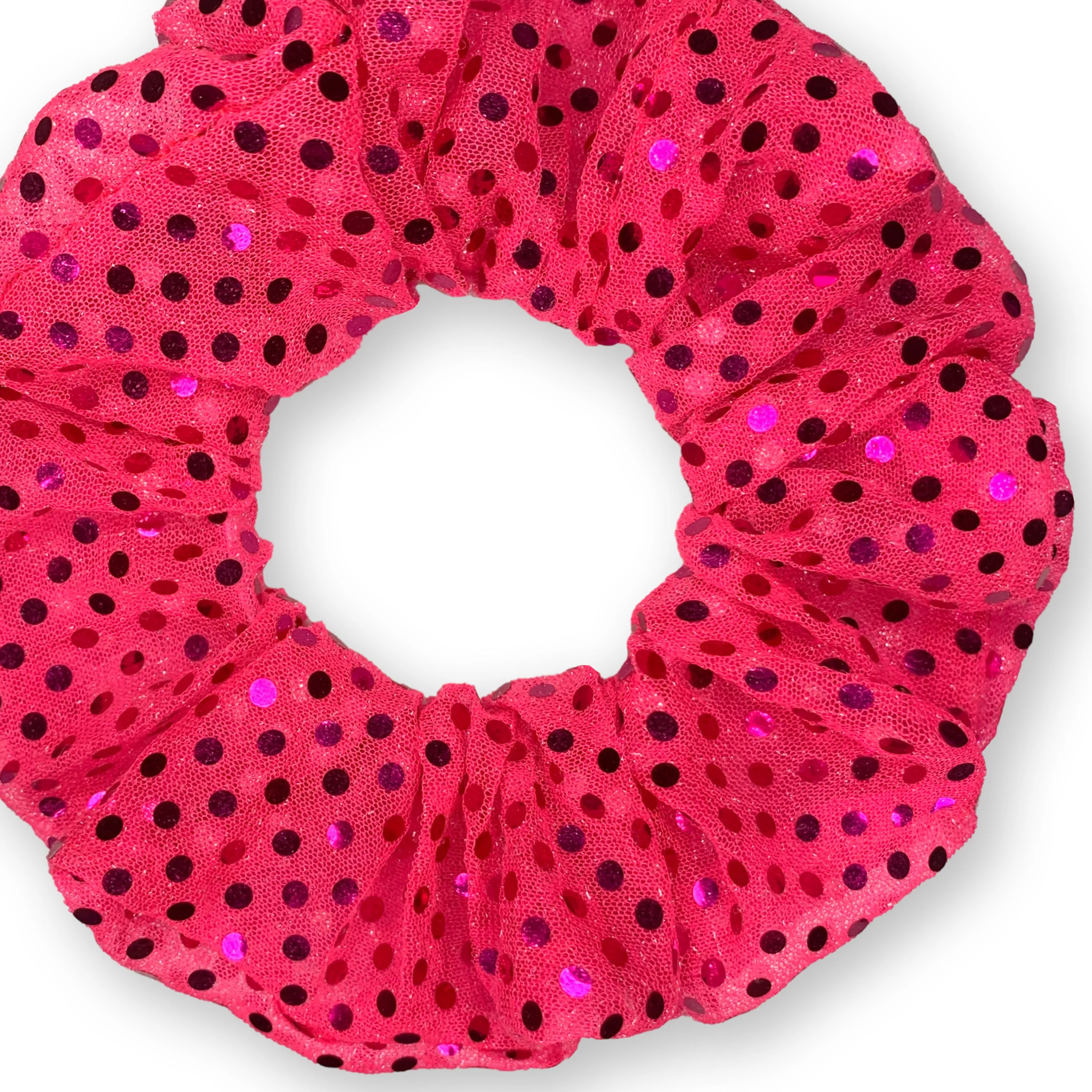 Metallic Sequin Scrunchies Available in 3 Sizes Neon Pink