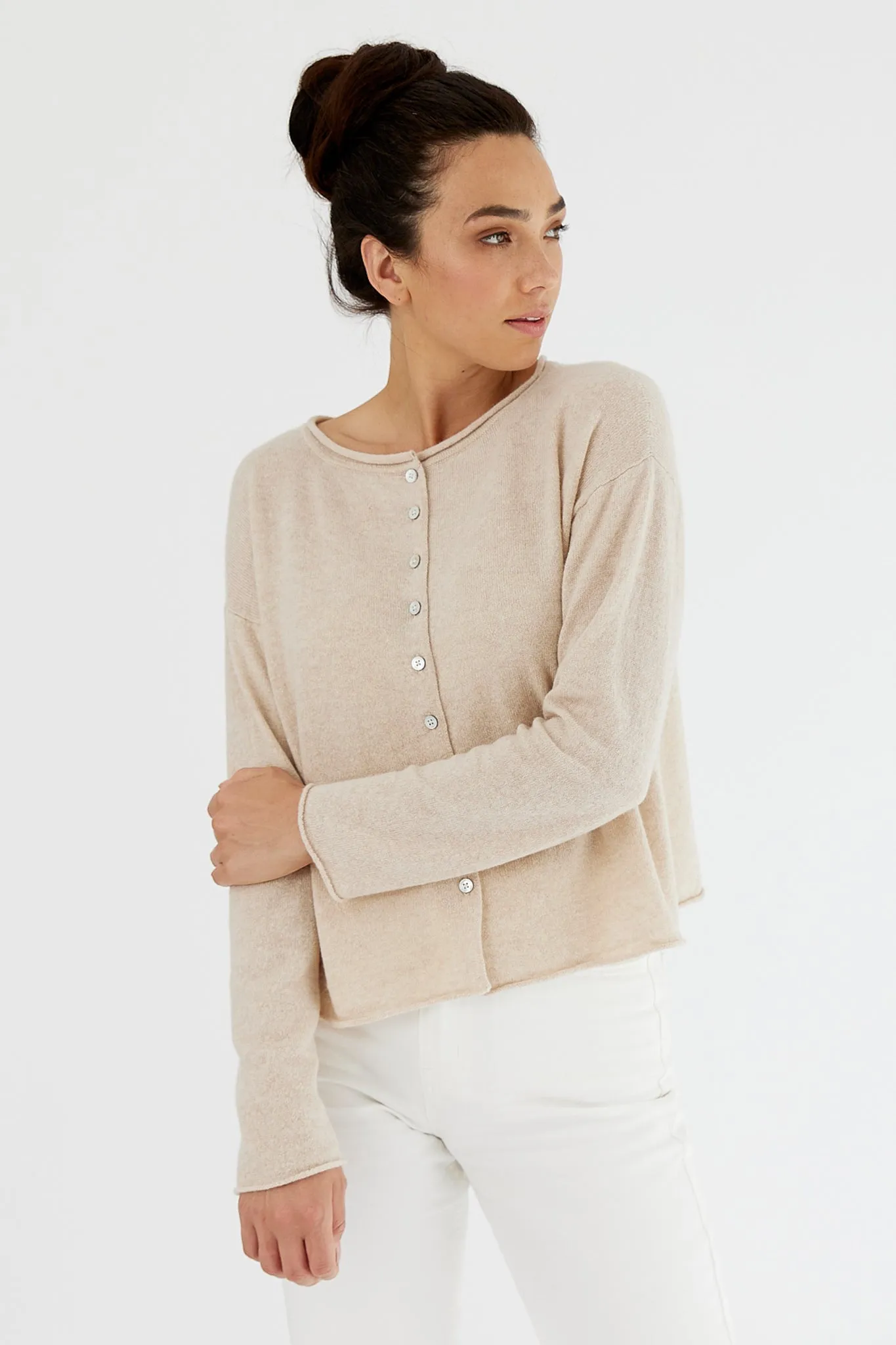 Mia Fratino Cashmere Reverse Button Cardi