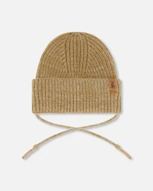 Mid-Season Knit Hat With Strings light Brown