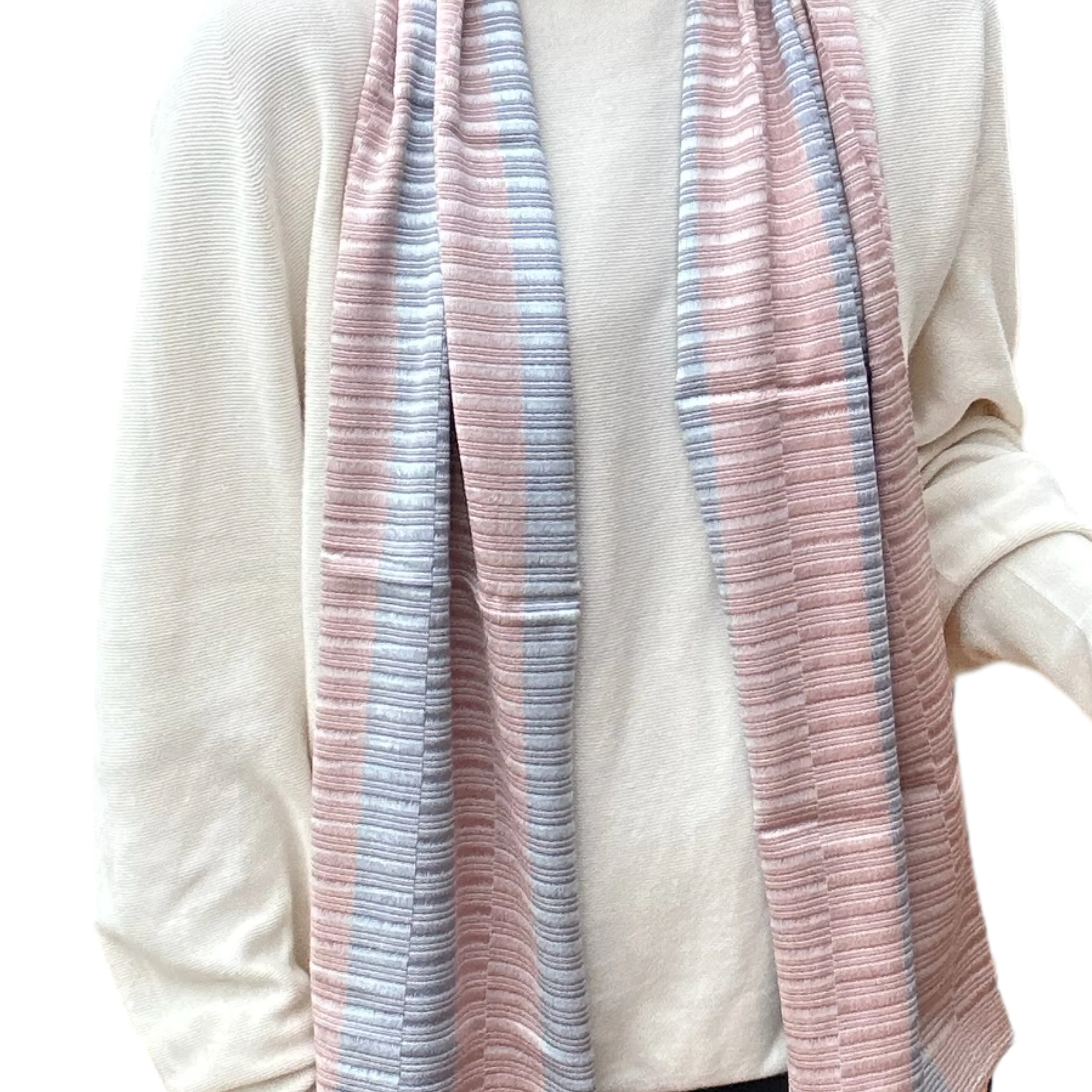 Mie Meh Scarf in Blush and Blue, Hand-loomed