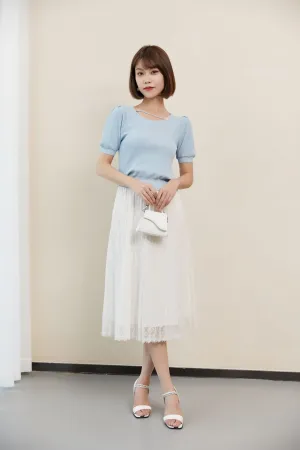 Mist Blue Crop T-shirt Pearl Button