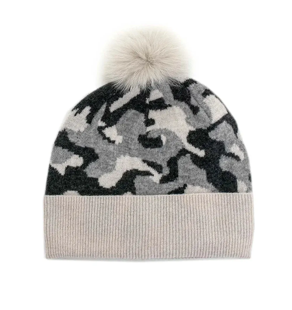 Mitchie's Matchings | Animal Print Knitted Hat with Finn Raccoon Fur Pom | Women's