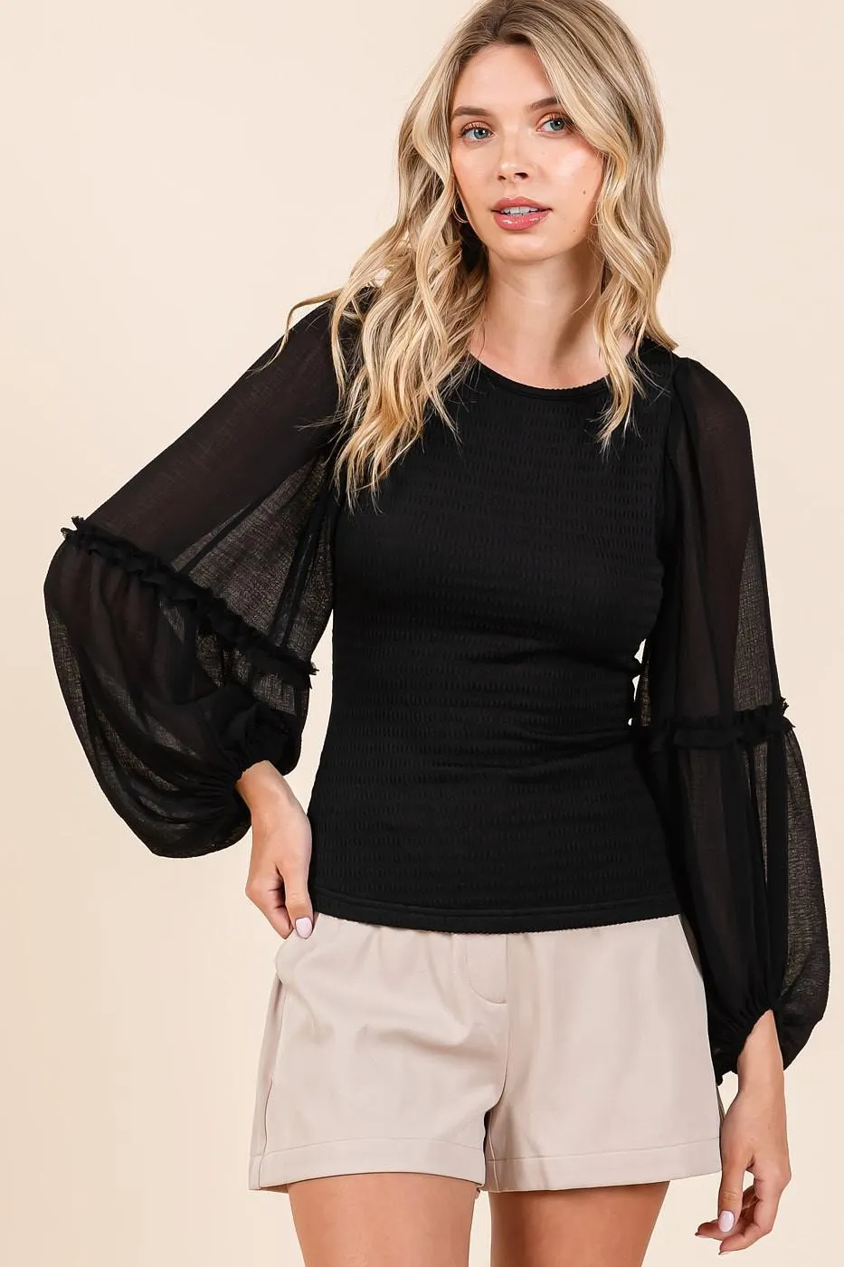 Mixed Knit Chiffon Top