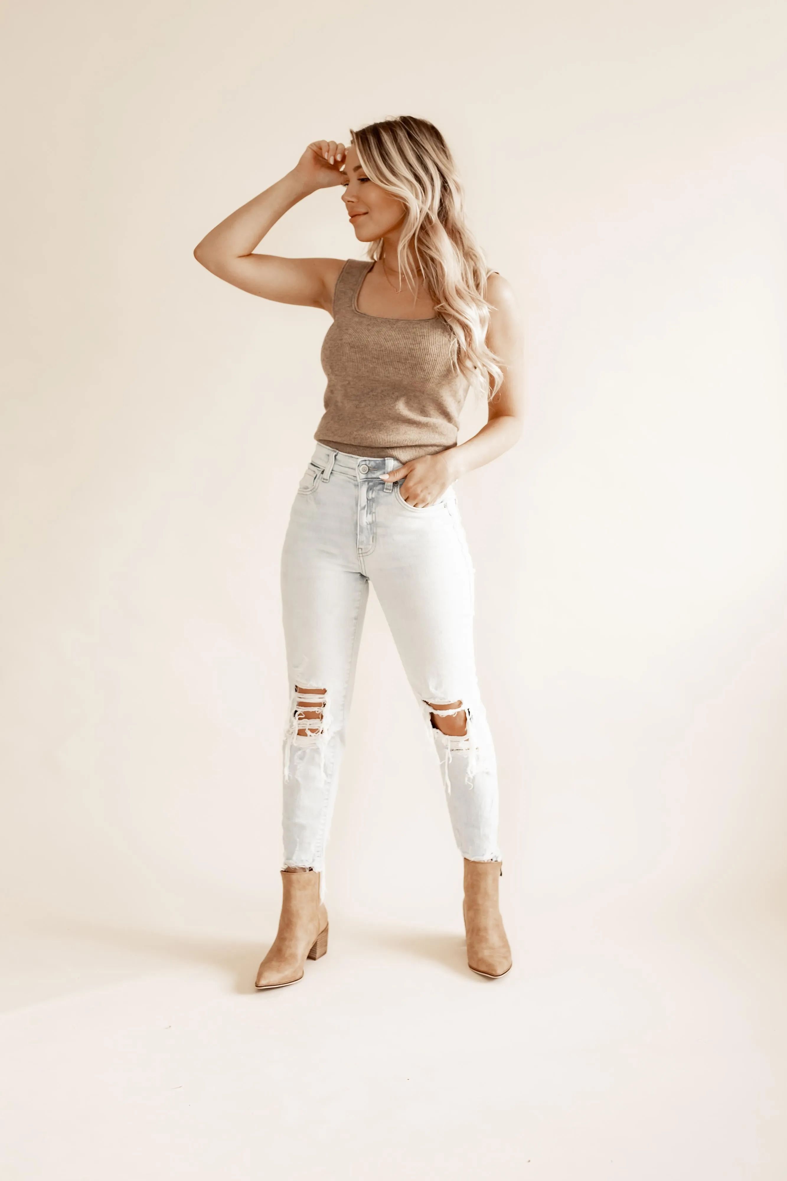 Mocha square neck knit top