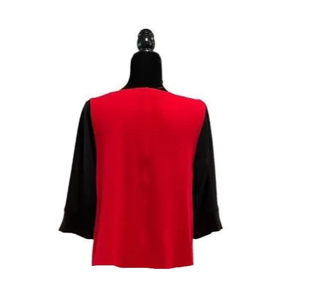 Moonlight Textured Colorblock Top in Red & Black- 3252