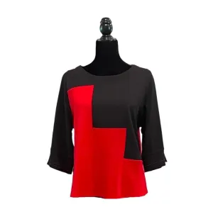 Moonlight Textured Colorblock Top in Red & Black- 3252