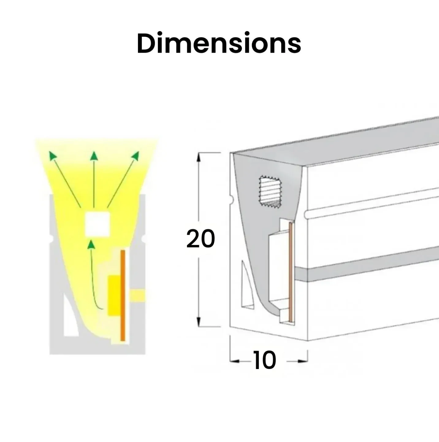 Natural White LED Neon Flex 4000K 24V 10x20mm IP68 Waterproof 12.5cm Cut