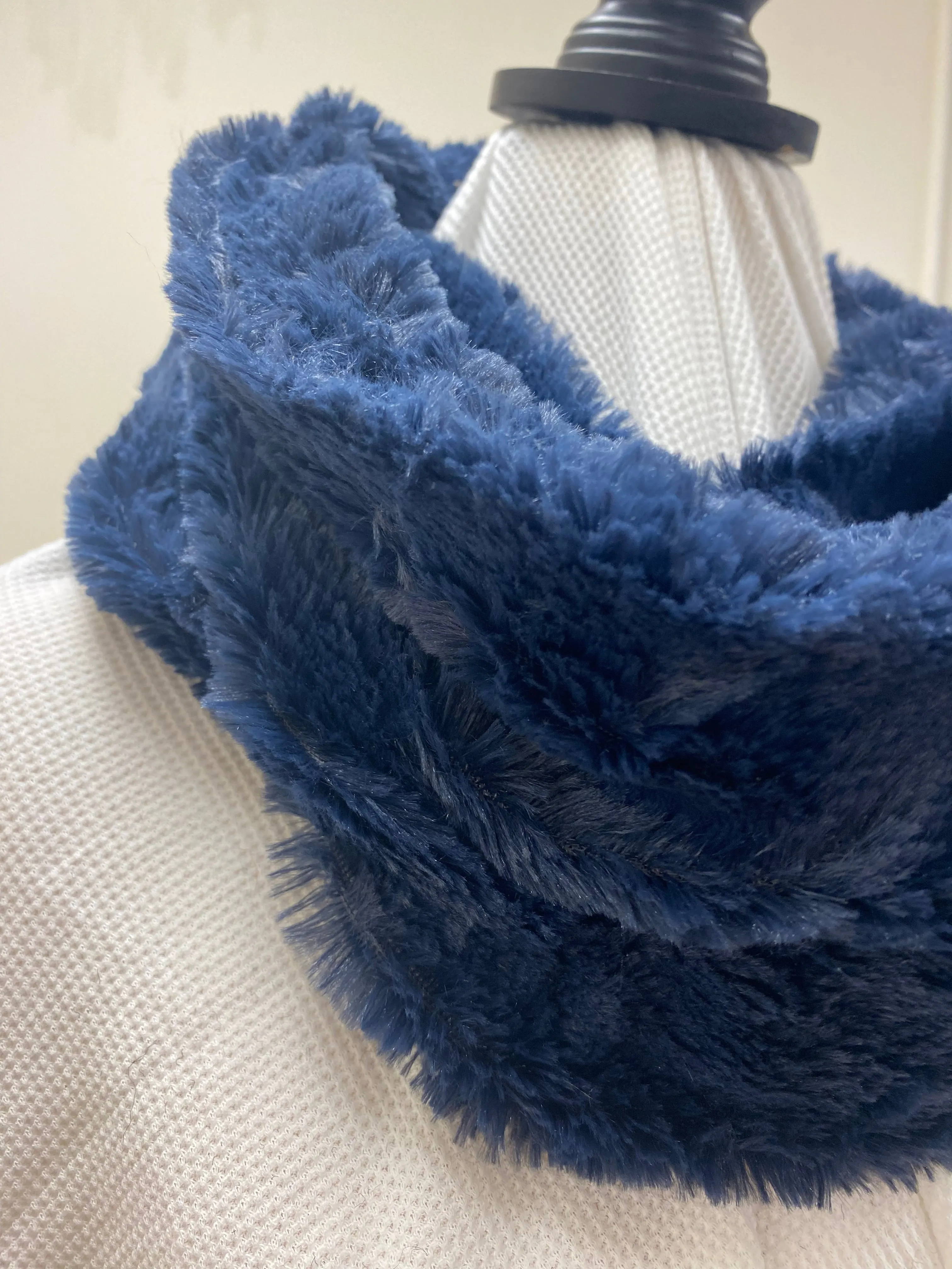 Navy Blue Plush Faux Fur Infinity Scarf