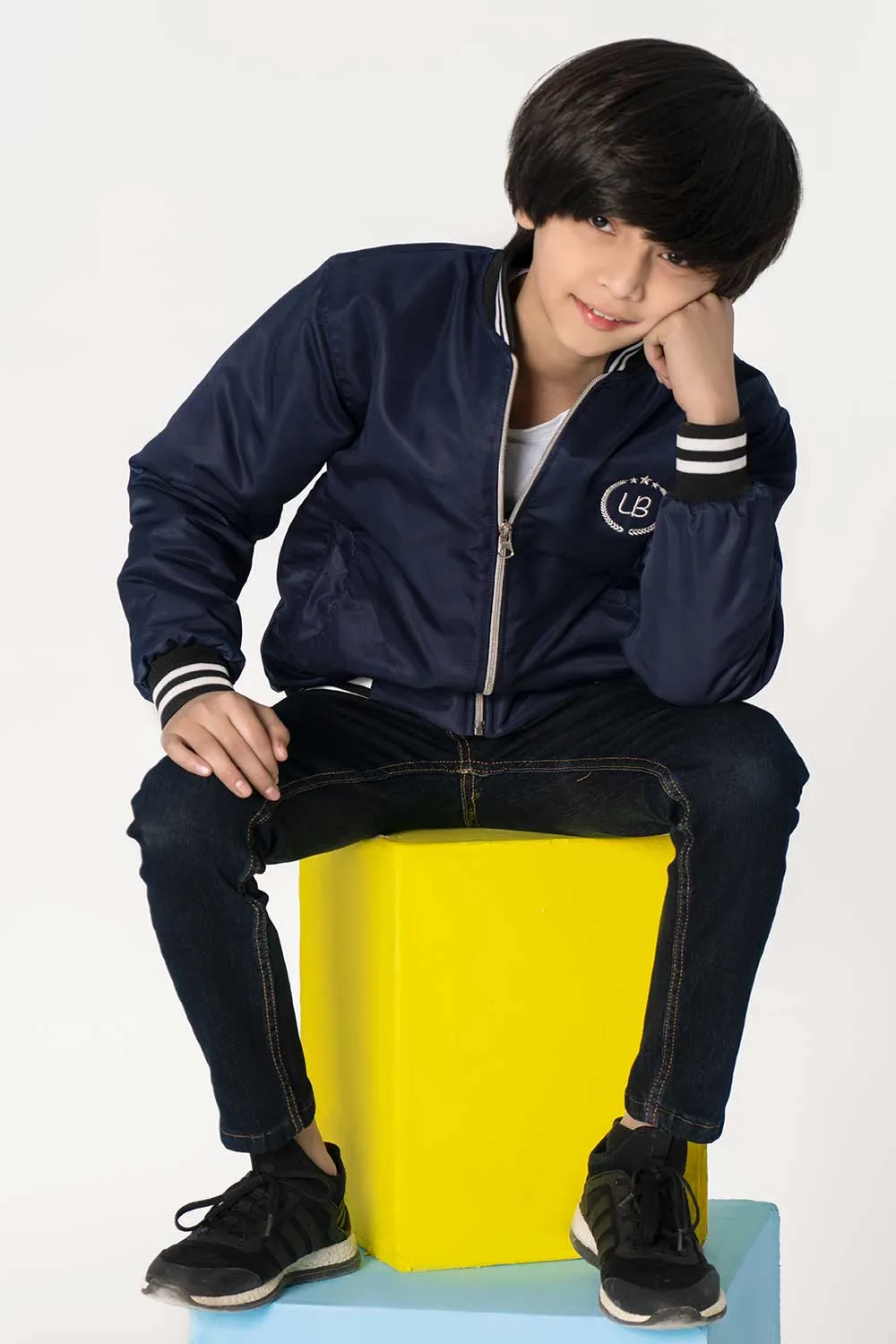 Navy Blue Tipped Bomber Jacket - Boys