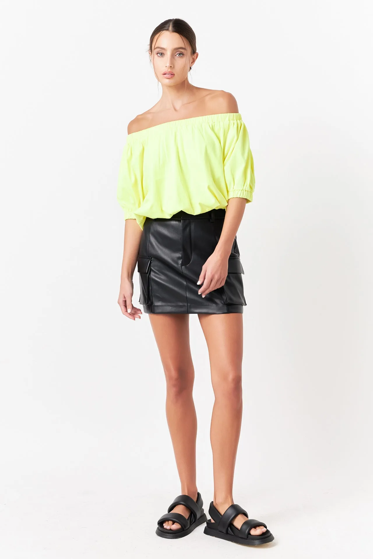 Neon Color Elastic Detail Balloon Cropped Top