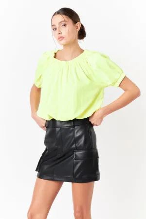 Neon Color Elastic Detail Balloon Cropped Top