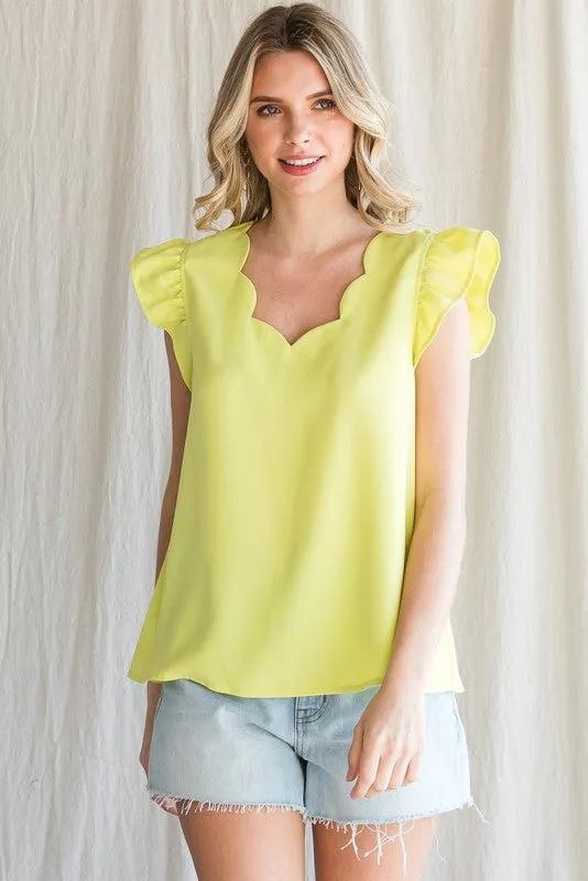 Neon Lime Top w/Scalloped Neck