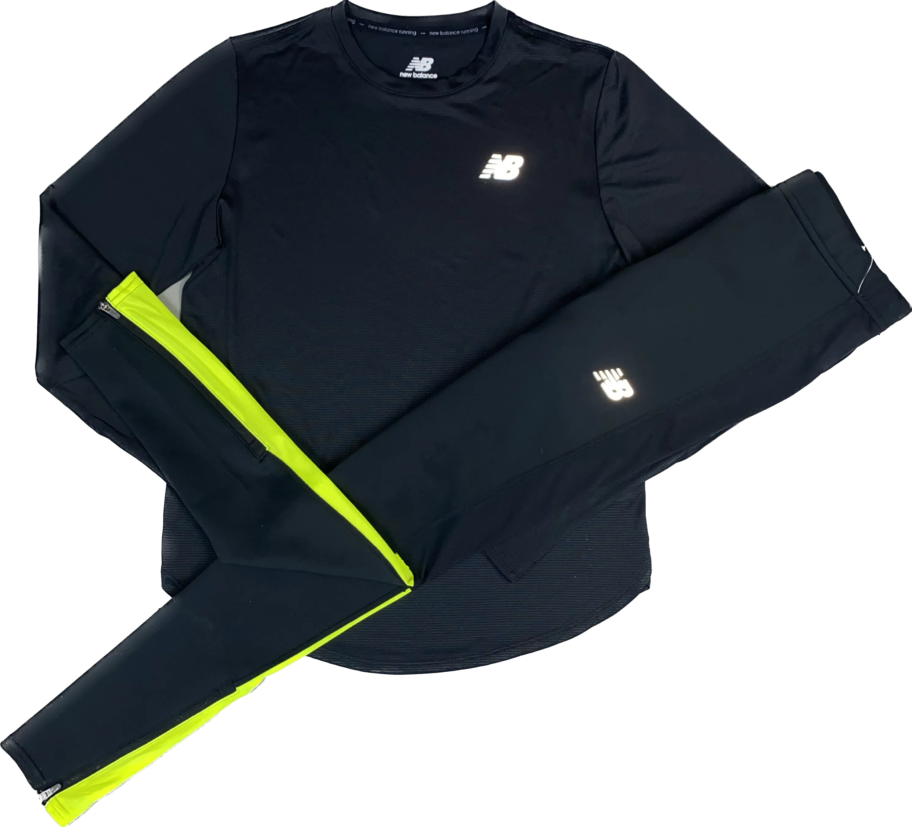 New Balance Women’s Accelerate Long Sleeve T Shirt Leggings Set - Black / Neon