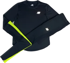 New Balance Women’s Accelerate Long Sleeve T Shirt Leggings Set - Black / Neon