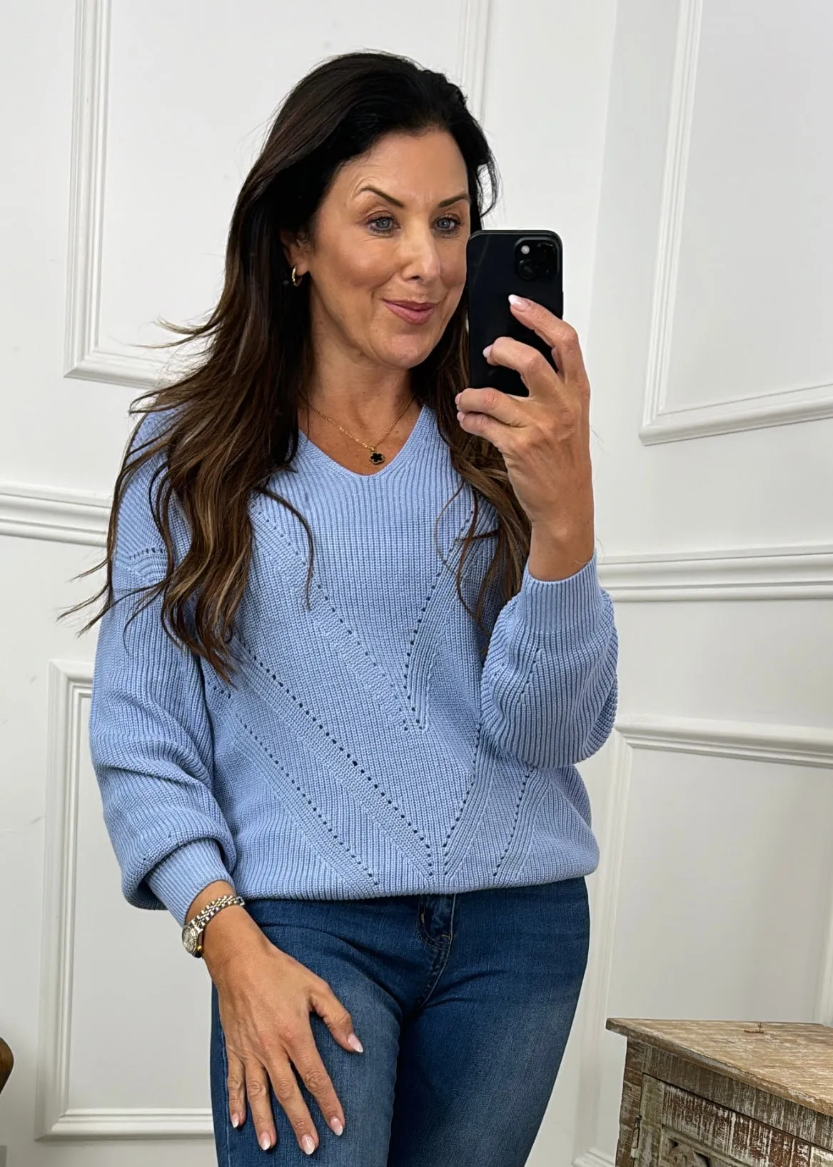 Nia Soft Blue Chevron Knit Jumper