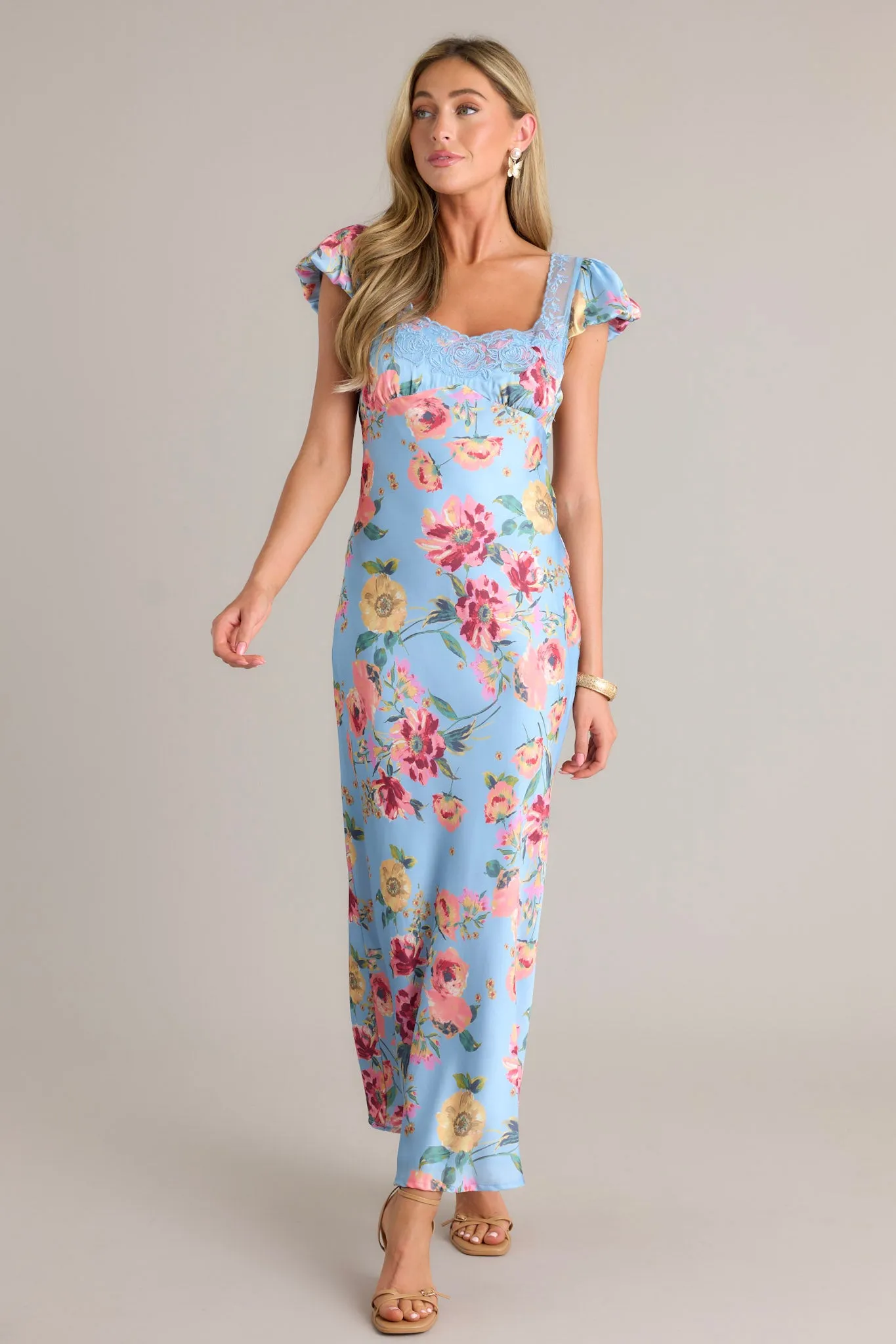 No One Better Sky Blue Floral Maxi Dress