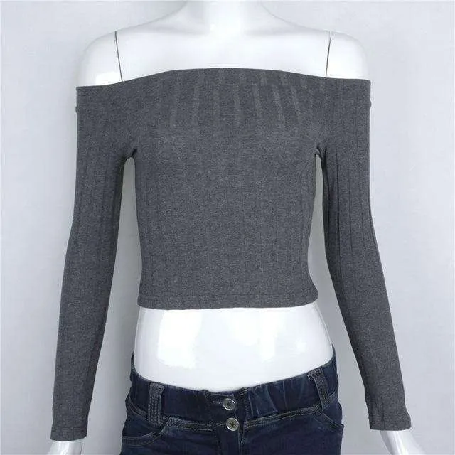 Off-Shoulder Long Sleeve Crop Top