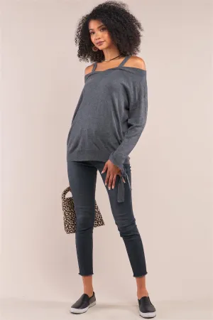 Off-The-Shoulder Long Sleeve Relaxed Fit Sweater /3-3