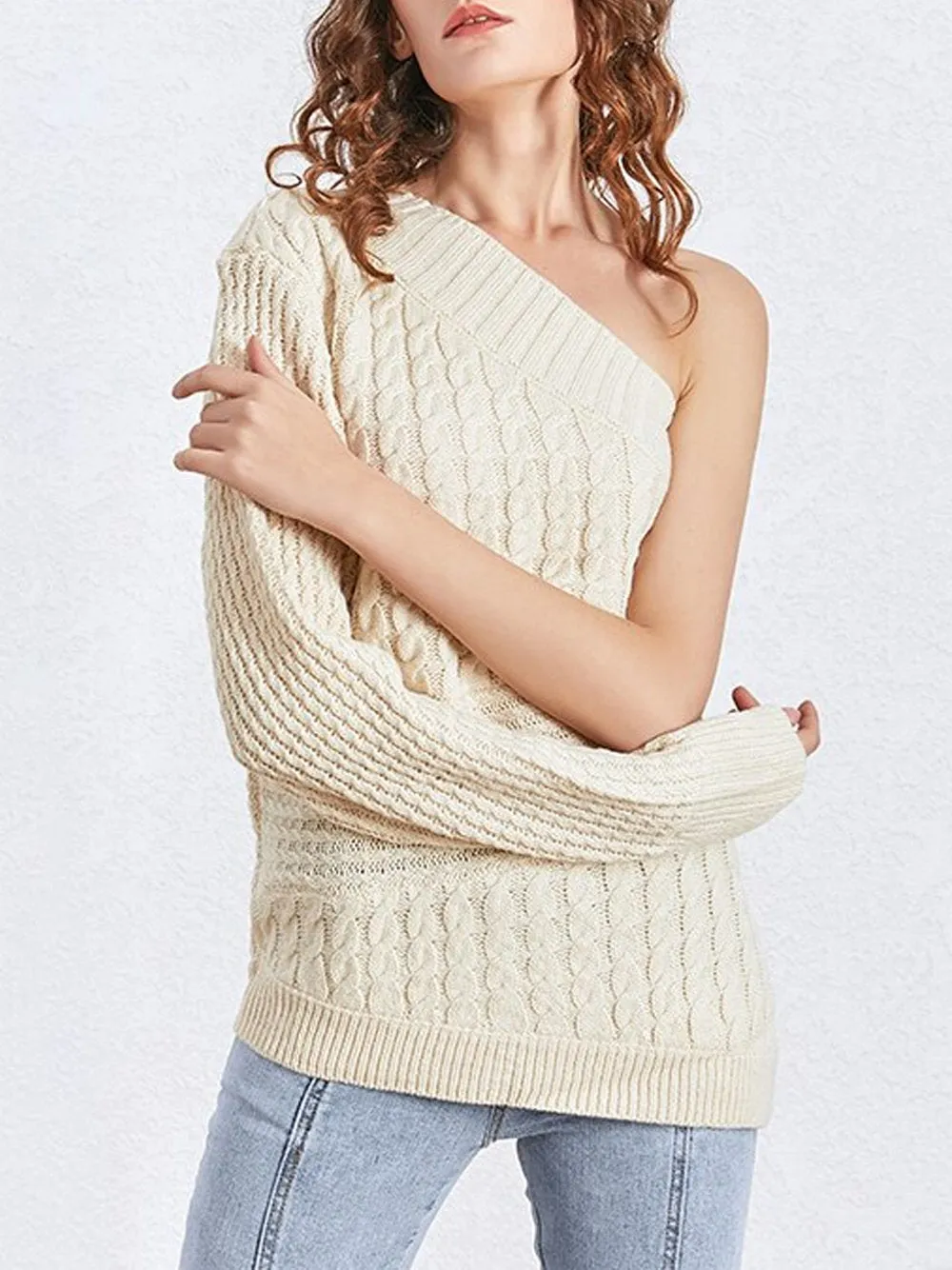 One-Shoulder Cable-Knit Sweater