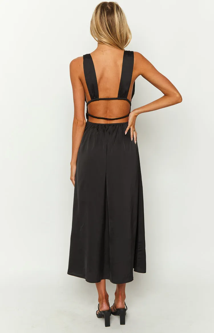 Ophelia Black Satin Maxi Dress