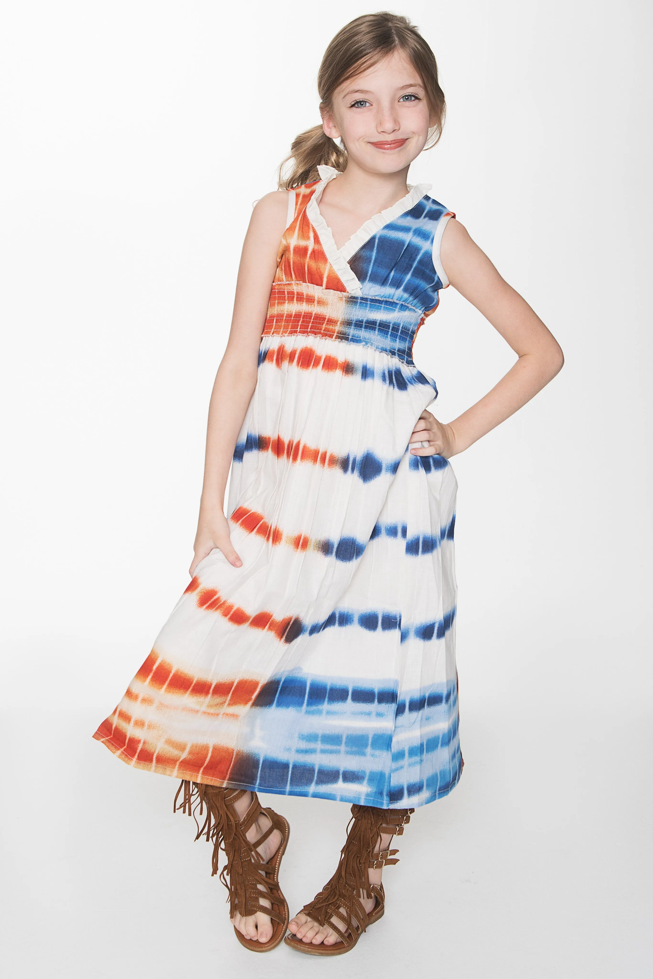 Orange and Blue Shibori Maxi Dress