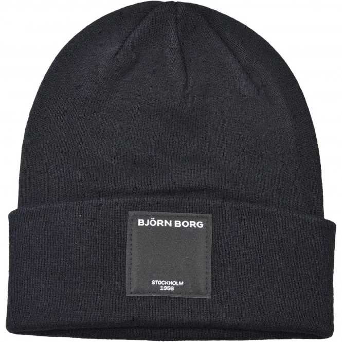 Organic Cotton Logo Patch Beanie Hat, Black