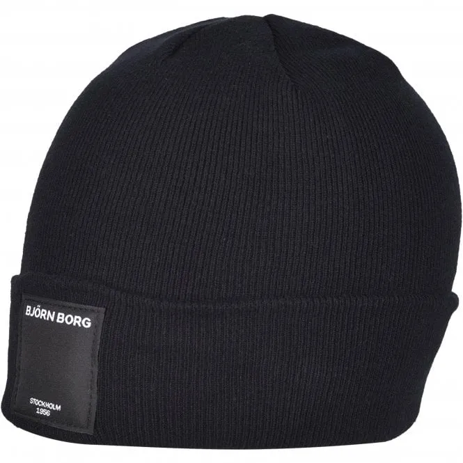 Organic Cotton Logo Patch Beanie Hat, Black