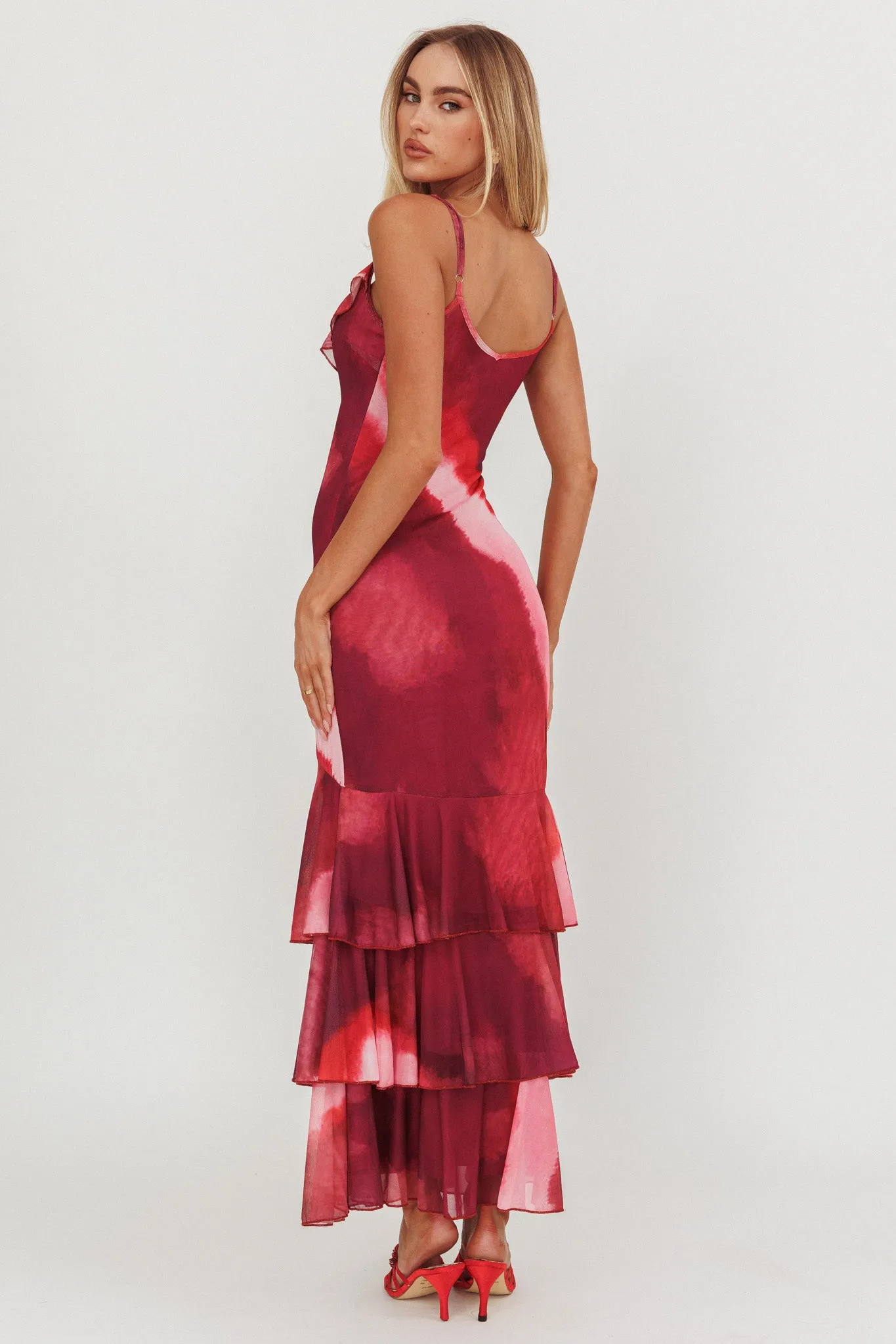 Oskar Tiered Ruffle Hem Mermaid Maxi Dress Pink