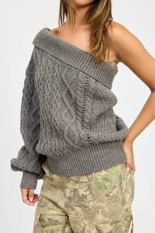 Oversized One Shoulder Cable Sweater