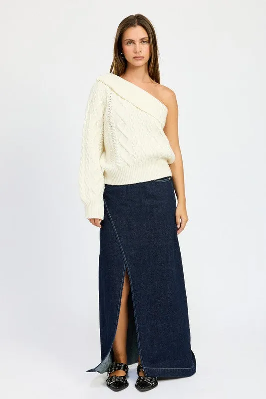 Oversized One Shoulder Cable Sweater