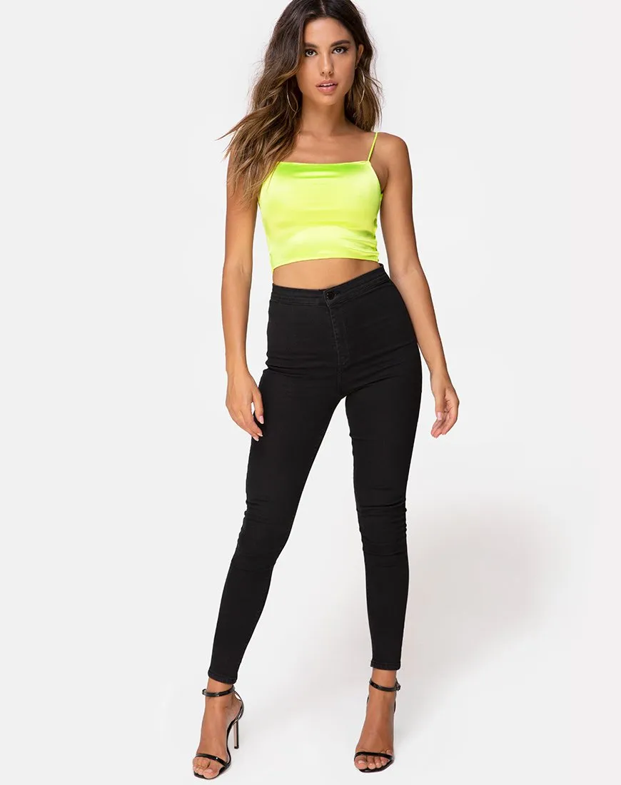 Ozka Crop Top in Satin Neon Yellow