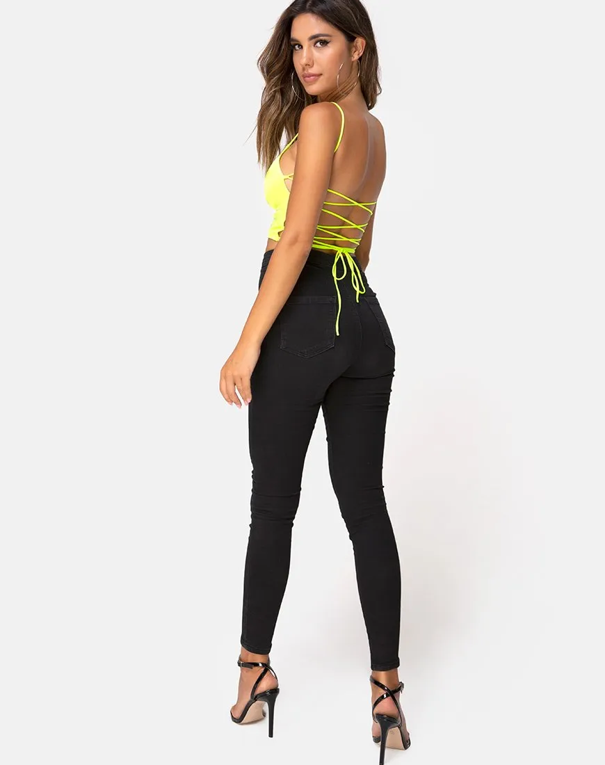 Ozka Crop Top in Satin Neon Yellow