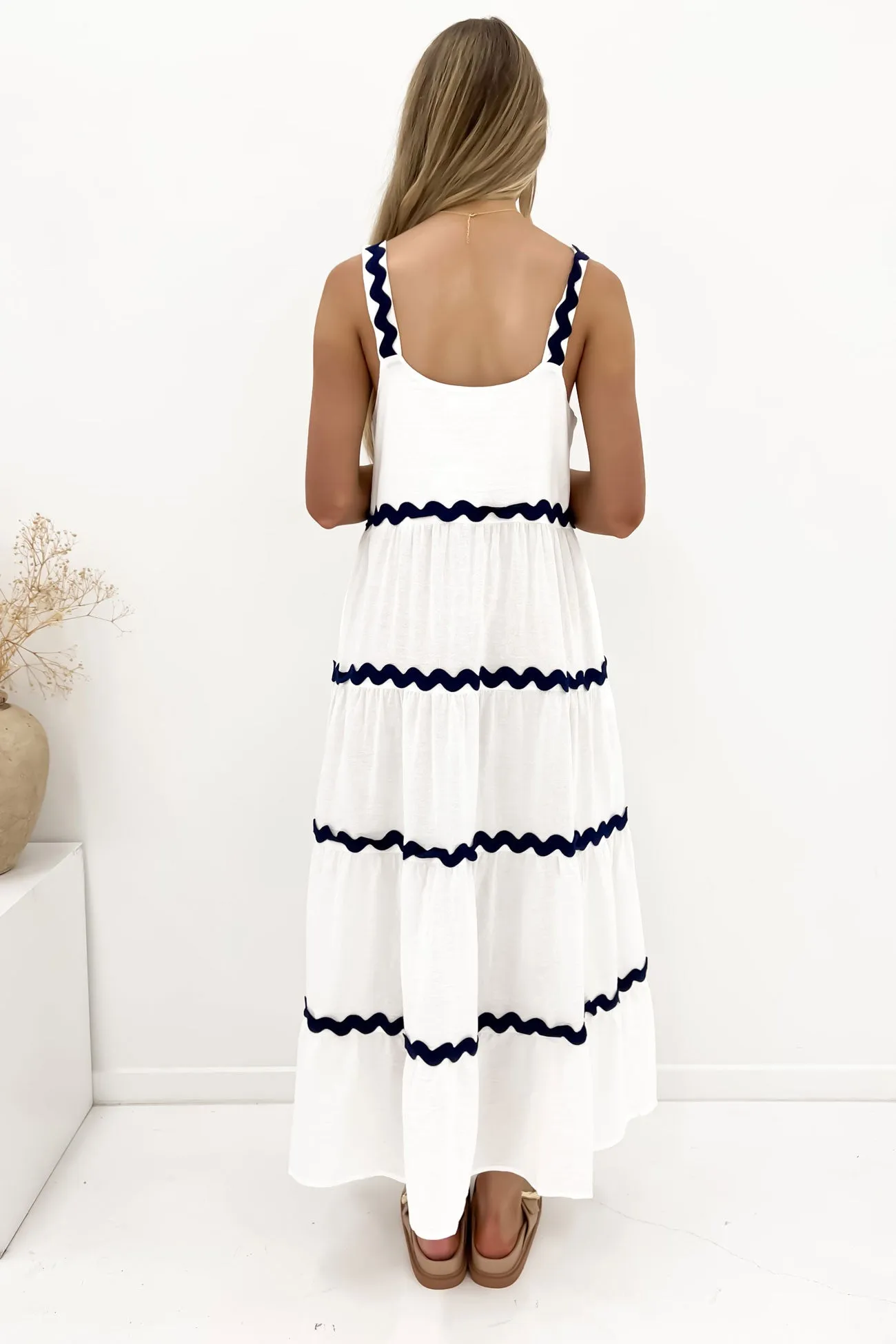 Peggy Maxi Dress White Navy