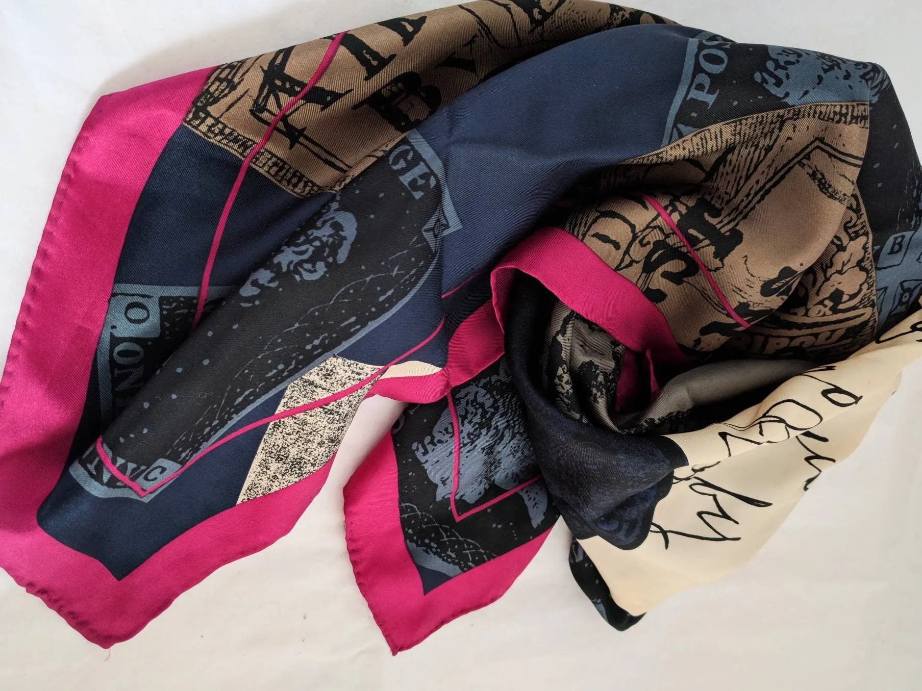 PERRY ELLIS scarf - Postage and Stamps design -  headscarf Made in Italy