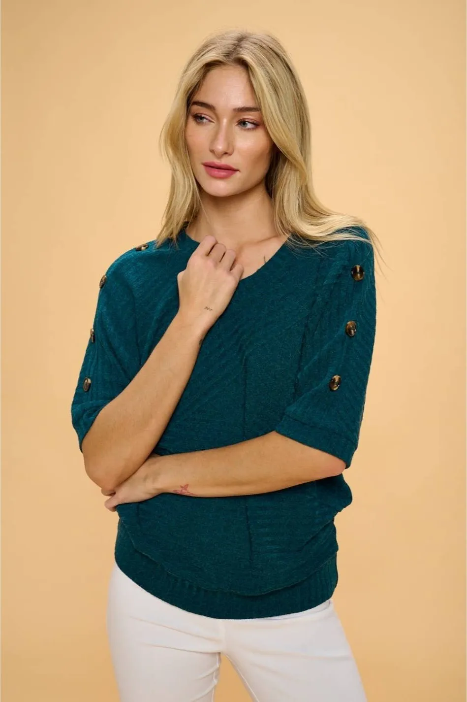 Perseption V-neck Banded Shoulder Dolman Sweater